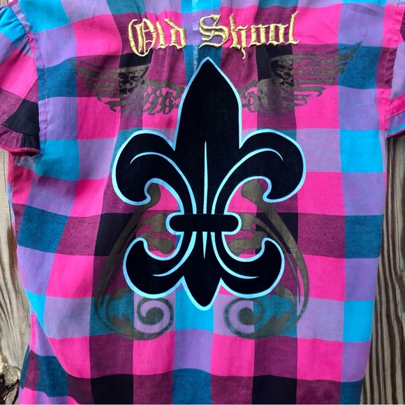 Old Skool Womens Shirt Plaid Ruffle Sleeve Sz. Small - Picture 2 of 13